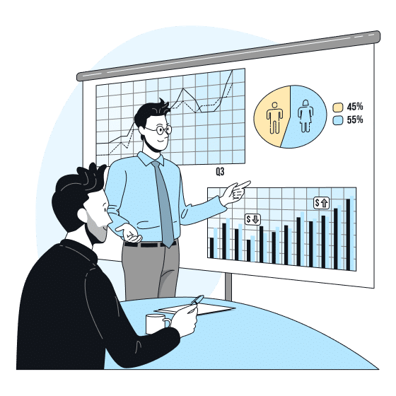 graphic illustration of two men in meeting presentation